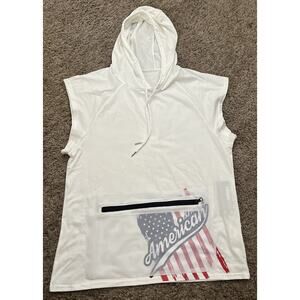 Daupanzees Men's USA Freedom Workout Short Sleeve White Sleeveless Hoodie Medium